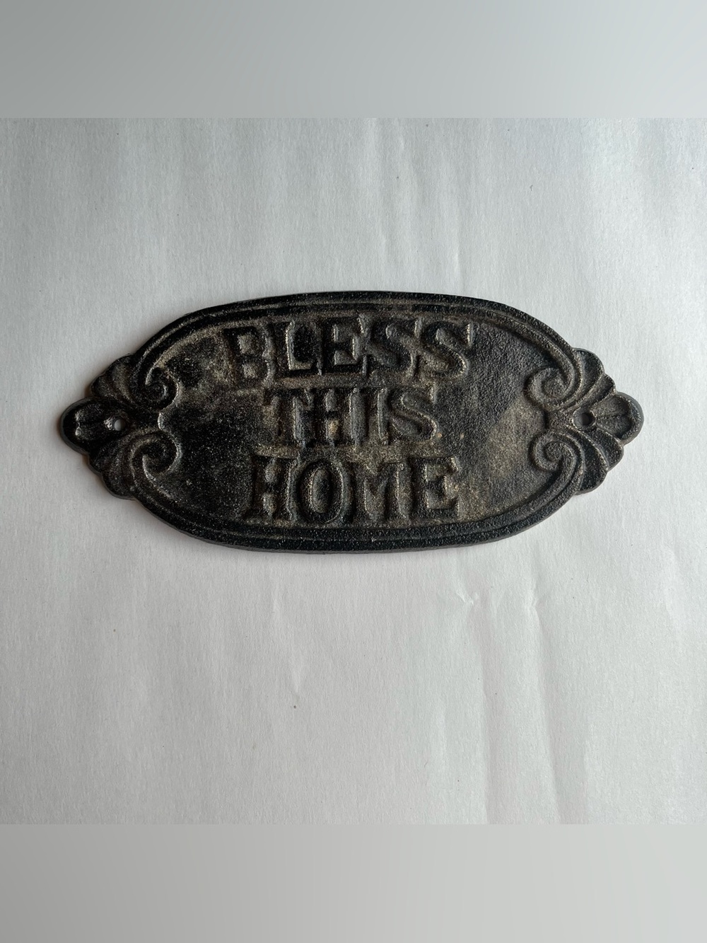 Cast Iron 'Bless This Home' Metal Wall Plaque 7.75x3.5”